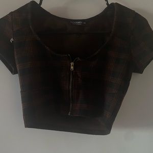 Liz&Sara Plaid Cropped Zipper Up CropTop
